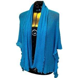 Beau et Fou Relaxed Fit Lagenlook Lightweight Open Cardigan in Turquoise